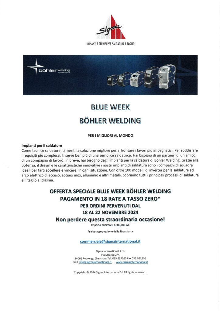 BLUE WEEK BÖHLER WELDING dal 18 al 22 Novembre 2024